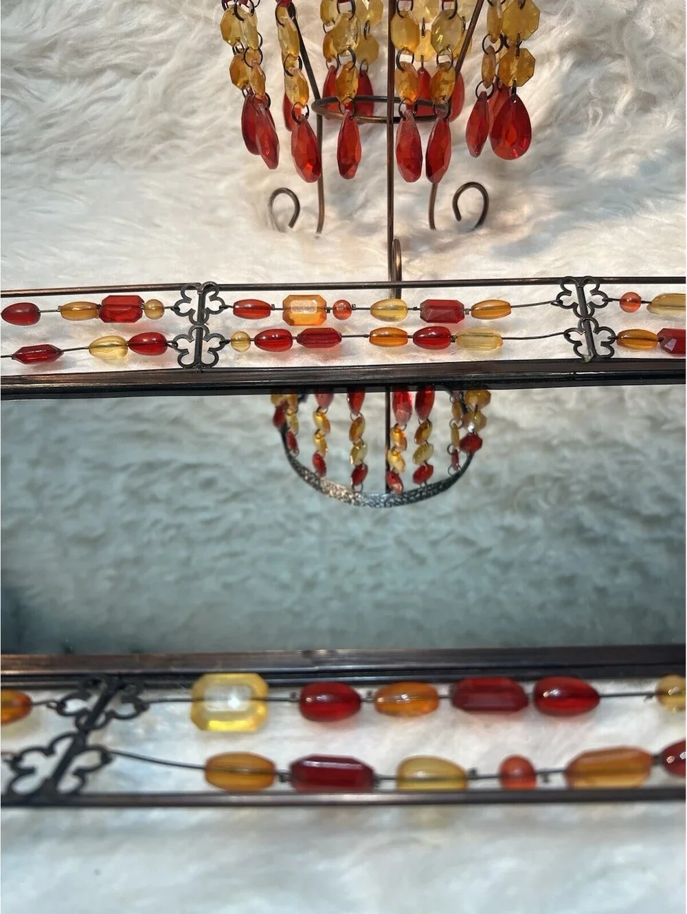 Vintage Pier 1 Beaded Wire Mirror Tray & Candle Holder